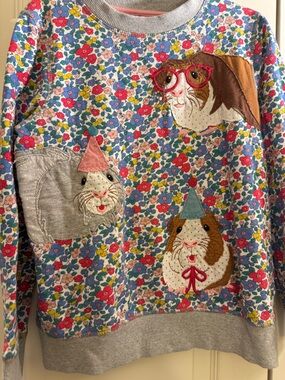 Mini Boden Multicolor Floral Sweatshirt with Guinea Pig Appliqués 🐹